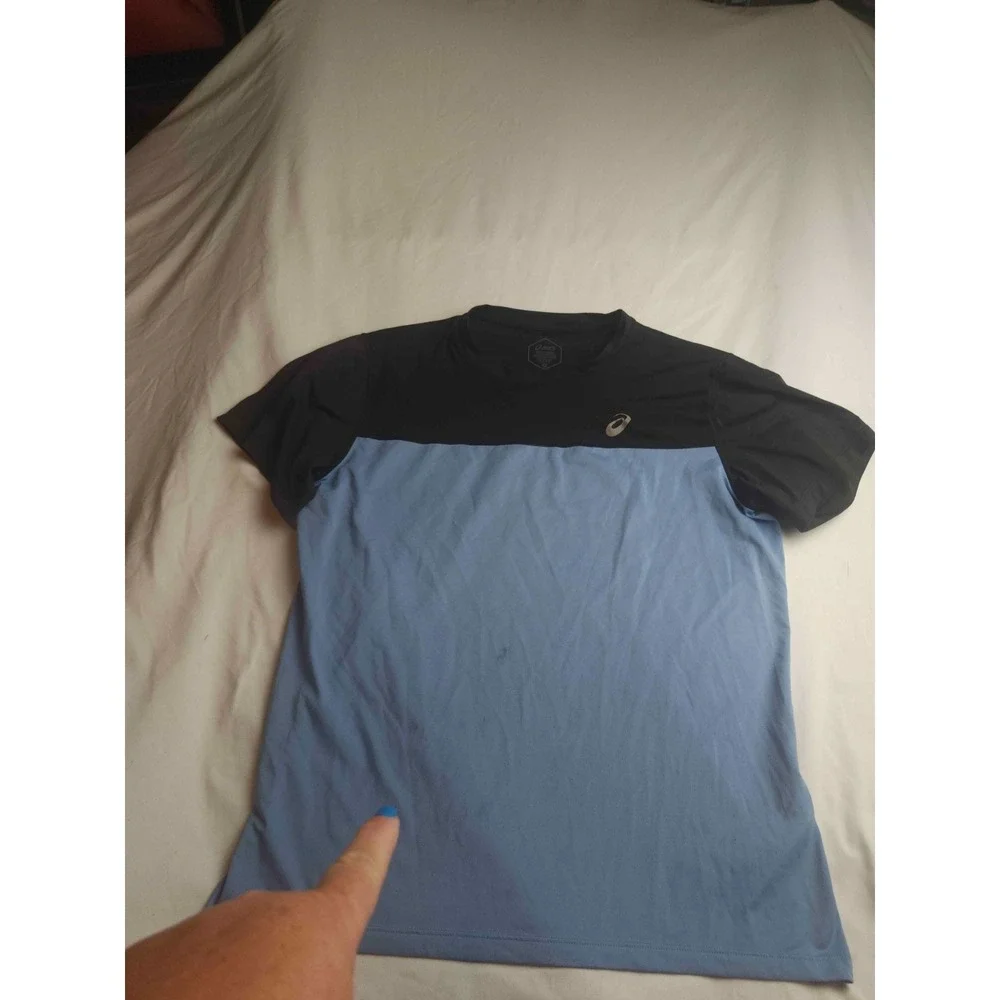 ASICS T-Shirt Mens M Blue Black Performance Tee Sportswear Athleisure Gym Run